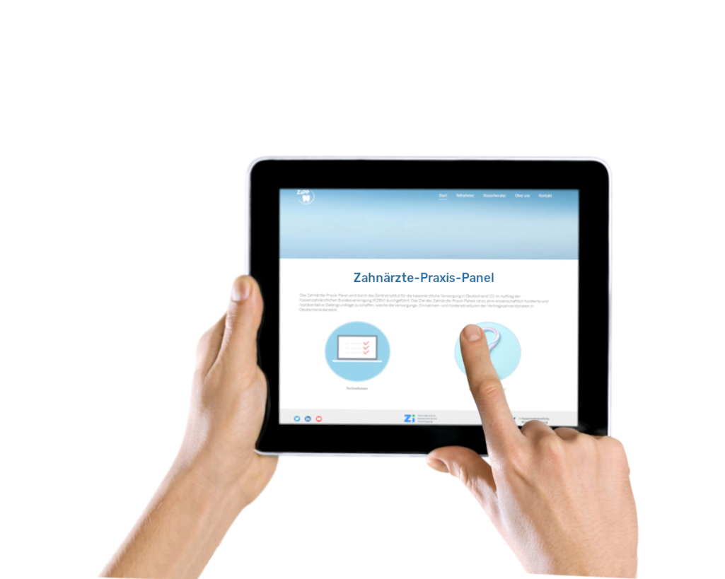 Tablet mit geöffneter Webseite zum Zahnärzte-Praxis-Panel